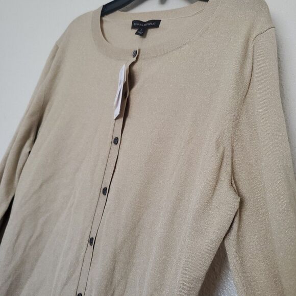New Banana Republic Cardigan Sweater Gold Metallic Size L Button Front - Picture 3 of 12